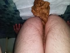 Hairy guy shitting on his bed in the middle of the night